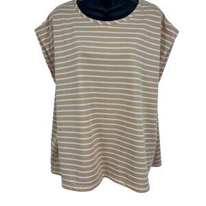 Striped Tan & Pink Womens Sleeveless Top - Size L - Polyester/Cotton Blend